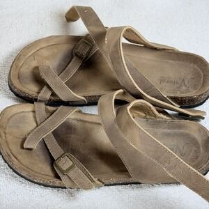 Women's Natural Reflections Leather Strappy Buckle Sandals Brown Size 9 Summer